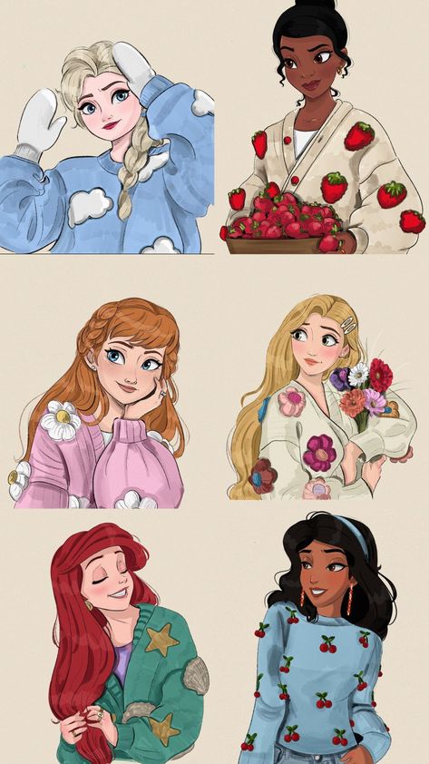 Disney Princesses In Modern Clothes, Red Disney Characters, Modern Disney Princess Drawings, Disney Princess Fan Art Modern, Disney Princess Fanart, Modern Disney Princess, Disney Heroines, Disney Character Drawings, Disney Character Art