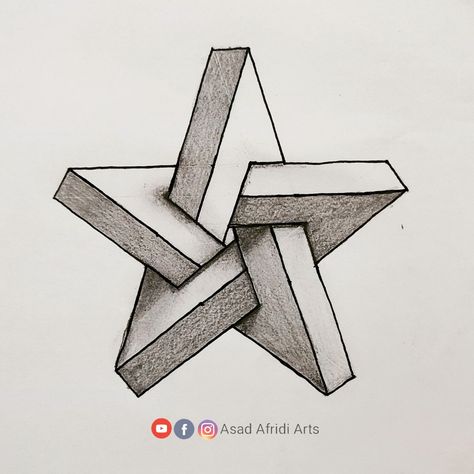 3d Star Drawings, Star 3d Drawing, Optical Illusions Art Drawing Easy, Impossible Drawings, 3d Drawings Easy, Impossible Geometry, Illusion Drawing, Optical Illusion Drawing, Hilarious Dogs