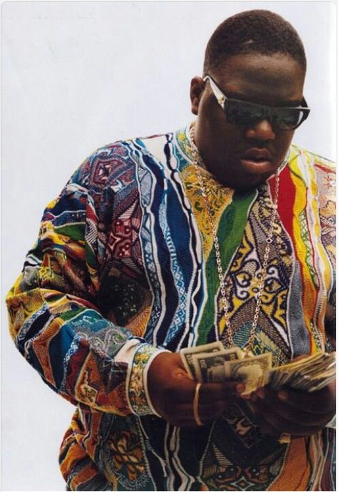 Biggie rockin' a Coogi sweater Biggie Smalls, Rhythm And Poetry, Cultura Hip Hop, Mode Hip Hop, Arte Hip Hop, Roller Disco, Real Hip Hop, Notorious Big, 90s Hip Hop