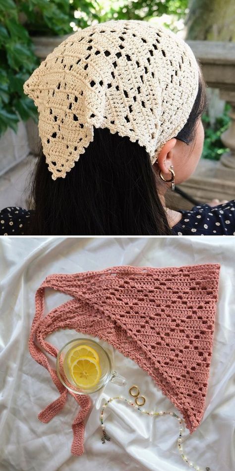 Yolanda Head Scarf Crochet Pattern Fast Free Crochet Patterns, Crochet Bag Free Pattern, Practical Crochet, Kerchief Pattern, Crochet Kerchief, Crochet Baby Cap, Crochet Headband Pattern Free, Quick Crochet Projects, Crochet Bandana