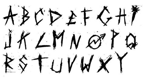 Punk Font Alphabet, Rock Font Letters, How To Write Graffiti Letters, Emo Lettering, Creepy Lettering, Gothic Font Tattoo, Punk Lettering, Creepy Fonts, Grunge Alphabet