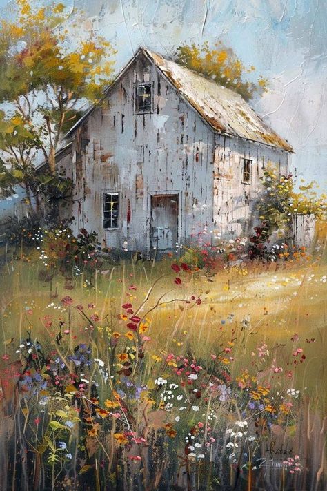 English Cottages, Barn Paintings, Famous Painters, Farmhouse Paintings, Barn Pictures, Cottage Painting, Country Barns, Vintage Illustration Art, Barn Painting