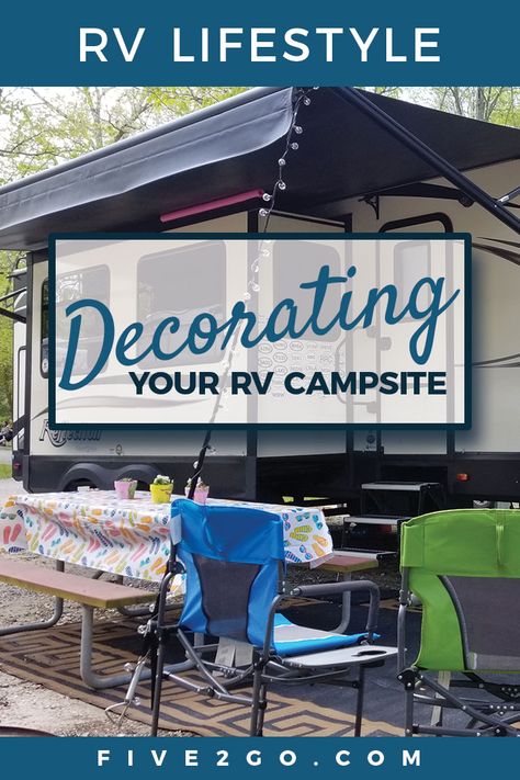 RV CAMPSITE SETUP AND DECORATING | How We Make a Campground Home. In today’s episode we head outside to show you how we setup and decorate our outdoor RV campsite space to make it into our own little home for the time we’re there. Learn the best method for securing your awning, which stakes are best for your outdoor mat, and some tips on running outdoor lights to liven up your space at night. You’ll also pick up some pointers on where to find our chairs, the lights we’re using, and a few ideas o Campsite Decorating, Campsite Setup, Decorating Your Rv, Rv Campsite, Camper Awnings, Rv Camping Tips, Camper Hacks, Travel Trailer Camping, Camping Set Up