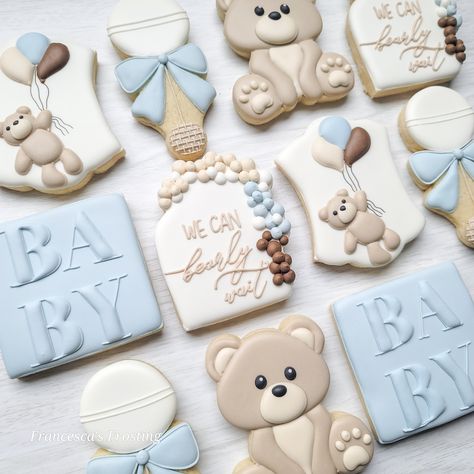 We Can Bearly Wait Baby Shower Boy, We Can Barely Wait Cookies, We Can Bearly Wait Cookies Decorated, Can Bearly Wait Baby Shower Ideas Boy, We Can Bearly Wait Baby Shower Treats, I Can Barely Wait Baby Shower Boy, Barely Wait Baby Shower Theme Boy, Teddy Bear Cookies Baby Shower Boys, Baby Shower Boy Bear Theme