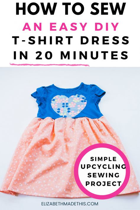 Quick and cute DIY t-shirt dress: How to turn a t-shirt into a dress (2T-14 sizes) Dress With Tshirt, Tshirt Dress Pattern, Cut A Shirt, Tshirt Dress Diy, Shirt Dress Tutorials, Kids Clothes Diy, Shirt Dress Pattern, Diy T Shirt, Girls Tee Shirts