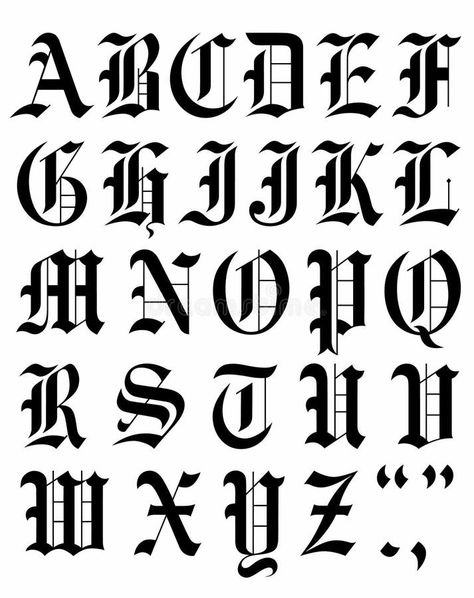 Old English Font Tattoo, Font Styles Alphabet, Tattoo Alphabet, Alfabet Font, Photographie Art Corps, Tattoo Lettering Alphabet, Gothic Alphabet, Pola Tato, Tattoo Fonts Alphabet
