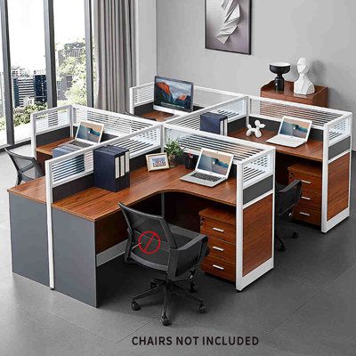 Simple design comfortable office simple yet atmospheric design, low-key connotation, suitable for many occasions. | WIKI BOARD Rectangle 4 Person Benching Workstation in Brown | Wayfair Desk Partitions, Office Screens, Desk Brown, Comfortable Office, Desk Office, Computer Desk, Low Key, Office Design, Simple Design