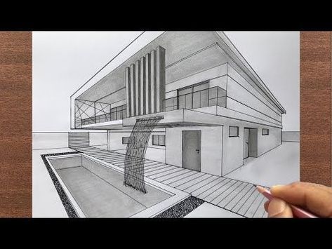 How to Draw a House in 2-Point Perspective Simple House Sketch Drawing, Two Point Perspective House Drawing, Modern Architecture House Drawing, How To Draw A House In 2 Point Perspective, 2 Perspective Drawing House, 2point Perspective Drawings House, Architect House Drawing, Perspektif 2 Titik Hilang Interior, 2 Point Perspective House Drawing