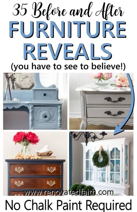 These painted furniture makeovers will give you ideas and inspiration for any home decor style - modern, funky, whimsical or farmhouse!  Painting furniture by hand is easy & painting thrift store finds is a cheap & easy way to have high-end wood furniture.  Included are my favorite colors, why I don't use annie sloan chalk paint, how to paint veneer & tips to spray paint handles. Whether a dresser makeover or table makeover, furniture refinishing is one of the most rewarding diy projects! Upcycling, Seal Painted Furniture, Painted Dining Room Furniture, Painted Dining Room, Sanding Furniture, Refinish Wood Furniture, Glazing Furniture, Painted Bedroom, White Washed Furniture