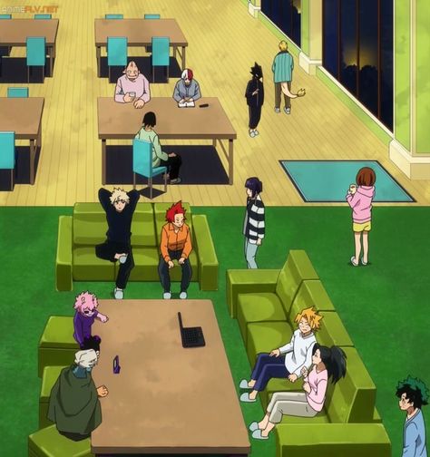 shifting visuals my hero academia ua class 1a dorm lounge / common room Croquis, Mha Shifting Visuals, Bnha Visuals, Mha Background, Mha Visuals, Mha Shifting, Shifting Visuals, Dorm Room Layouts, Layouts Design