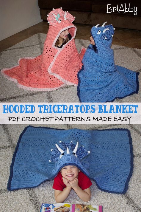 Dinosaur Blanket Pattern, Hooded Blanket Crochet Pattern, Hooded Blanket Crochet, Funny Blankets, Knit Crochet Blanket, Crochet Triceratops, Crochet Funny, Dinosaur Baby Blanket, Etsy Knitting Patterns