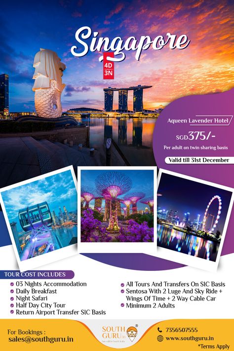 Singapore Tour Packages | Best Deals Guaranteed | Southguru Holidays Book Singapore Packages at Southguru Holidays for best prices. Plan your Singapore Tour with customized Singapore packages Book Now! SouthGuru Holidays Private Limited Thiruvananthapuram Ph - 0471 4010855 Mob - 73565 07555 / 08555 Mail - sales@southguru.in www.southguru.in Shillong, Singapore Tour Package, Travel Advertising Design, Travel Brochure Design, Holiday In Singapore, Singapore Tour, Travel Advertising, Travel Poster Design, Jazz Poster