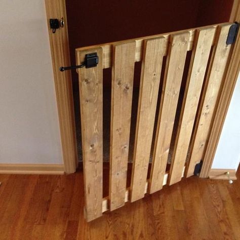 Wooden Baby Gates, Basement Door, Diy Baby Gate, Basement Doors, Gate Latch, Into The Wood, Baby Gates, Baby Gate, Basement Stairs