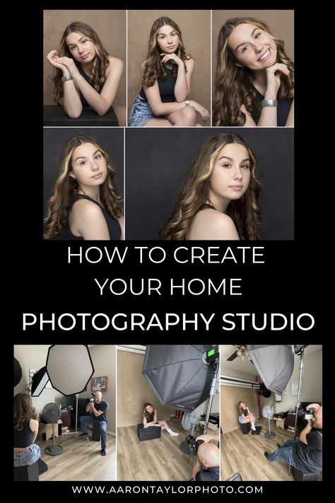 For years, I only shot outside on location. But I loved studio lighting and photography, so I created my home photo studio. My space is approximately 150 square feet and has more than enough space (used strategically) to create incredible portraits! Click the pin to learn more! I go over lighting, backdrops, camera gear and so much more! www.aarontaylorphoto.com Camera Settings For Studio Lighting, Studio Lighting Camera Settings, Best Lighting For Photography, How To Set Up Studio Lighting, Diy Studio Lighting Photography, How To Use Lighting For Photography, Home Photography Studio Setup Room, Studio Portrait Photography Lighting Setup, Diy Home Photo Studio