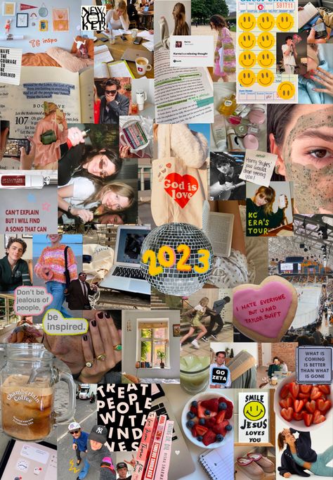 Collage Board Diy, Retro Vision Board, Craft Vision Board, Creative Mood Board Ideas, Finished Vision Board, Confidence Mood Board, Vision Poster Board, Teenager Vision Board, 2024 Vision Board Example