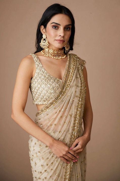 Cream Color Pure Soft Net Saree With Work, All Over Floral Work Saree, Embroidery Work Beautiful Saree, Party Wear Saree, Saree Blouse by Fashion4Women on Etsy Saree Sabyasachi, Astha Narang, Off White Saree, Sabyasachi Sarees, Sequin Saree, Sarees For Girls, Bridesmaid Saree, Fancy Sarees Party Wear, Party Sarees