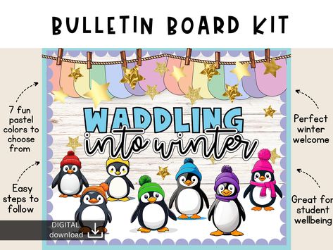 Penguin bulletin board | Christmas Bulletin Board | winter Bulletin Board | Christmas classroom decor | penguin display | snow bulletin by SlidesAndStyle on Etsy Penguin Display, Penguin Bulletin Board, Bulletin Board Winter, Bulletin Board Christmas, Christmas Classroom Decor, Winter Door Decorations Classroom, Snowman Bulletin Board, Winter Bulletin Board, Holiday Bulletin Boards