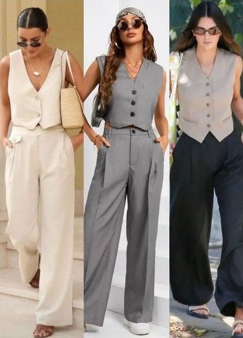 Formal Clothes Women Business Casual, Vest Matching Set, Vest Formal Outfits For Women, Vest Coordinates Outfits For Women, Professional Vest Outfits For Women, Flattering Outfits For Big Busted Women, European Work Fashion, Office Vest Outfits For Women, Ellie Jean-royden Style Roots Stone