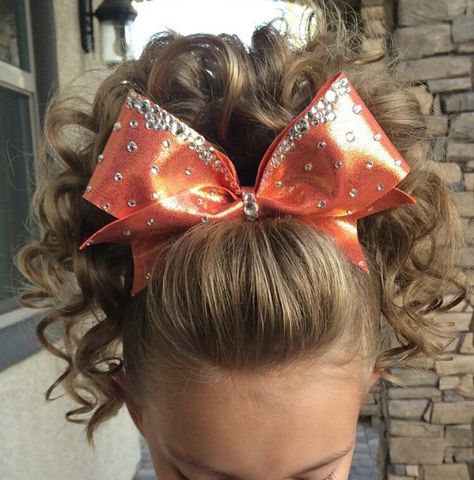 cheer poof.! Cheer Hair, Cheer Hairstyles With Bows Short Hair, Cheer Hairstyles With Bows, Hairstyles With Bows, Cheer Hairstyles, Cheer Makeup, Competition Hair, Cheerleading Hairstyles, Haircut Styles For Women