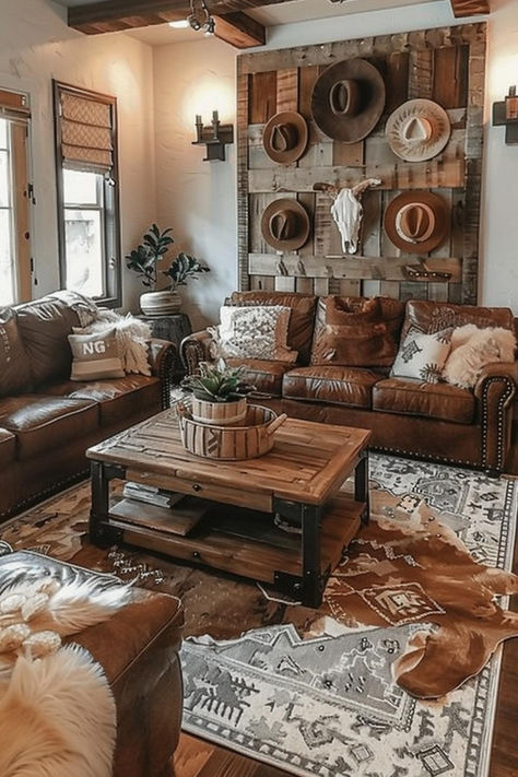 Loves a rugged Western style? Check out our favorite Western living room ideas to celebrate the American frontier! Ranch Mantle Decor, Home Decor Den Room Ideas, Rustic Aesthetic Living Room, Western Chic Decor Ranch, Boho Cowboy Living Room, White Western Living Room, Living Room Designs Western Boho, Western Living Room Ideas Ranch Style, Classy Western Home Decor