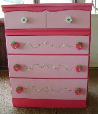 Strawberry Shortcake Dresser Strawberry Room, Strawberry Ideas, Strawberry Stuff, Rooms Decoration, Ella Rose, Strawberry Shortcakes, Children Furniture, Pink Room Decor, Cute Furniture