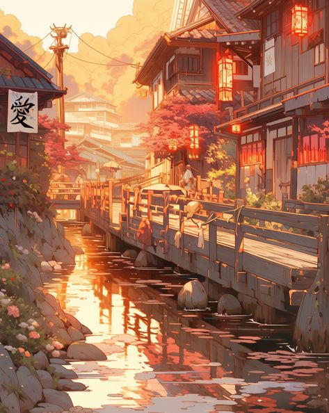 Historic Storefronts, Studio Ghibli Scenes, Peaceful Illustration, Japan Seasons, Animated House, Anime Autumn, Japan Anime City, Autumn Anime, Streets Aesthetic