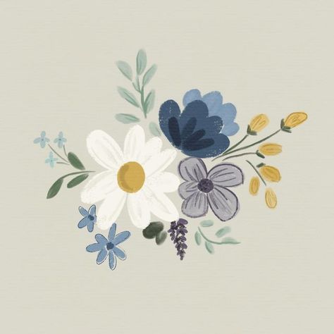 Small Floral Drawing, Floral Design Ideas Drawing, Boho Floral Design Drawing, Minimalist Floral Painting, Diy Floral Painting Simple, Digital Drawing Flowers, Spring Flowers Drawing Simple, Flowers Drawing Procreate, Procreate Floral Drawing