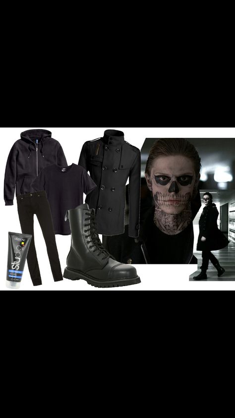 Tate Langdon Outfit for Halloween Tate Langdon Skull Costume, Halloween Outfits Men In Black, Rate Langdon Costume, Tate Langdon Skull Outfit, Tate American Horror Story Skull, Simple Mens Halloween Costumes, Tate Langdon Halloween Costume, Tate Skull, Tate Langdon Outfit