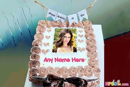 Romantic Love Heart Birthday Cake With Photo Frame Square Birthday Cake, Cake With Photo, Write Name On Cake, Rosé Birthday Cake, Heart Birthday Cake, Friends Birthday Cake, Birthday Cake With Name, Happy Birthday Cake Photo, Name Edit