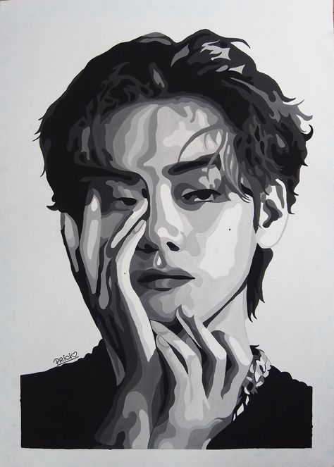 Espero que les guste mi trabajo🥰, espero sus comentarios que me ayudaran a seguir mejorando 💗 Bts Painting Ideas On Canvas, Taehyung Watercolor, Taehyung Painting, Bts Painting Ideas, Bts V Drawing, Kim Taehyung Drawing, V Portrait, Bts Painting, V Painting