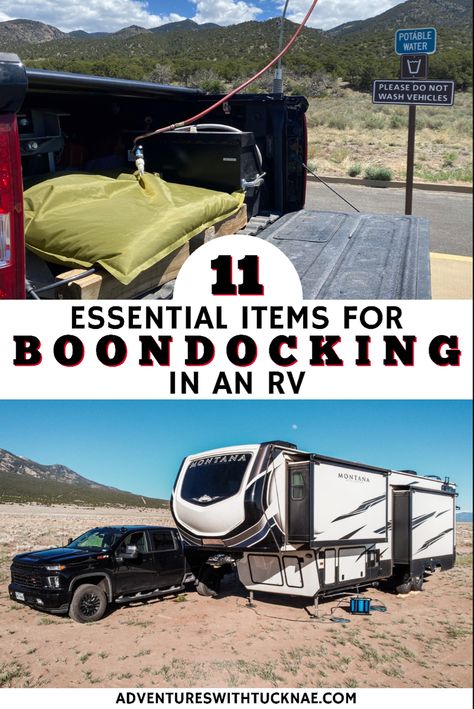 11 Essential Items for Boondocking in an RV Dry Camping Tips, Rv Tips And Tricks, Dry Camping Hacks, Full Time Camper Living Hacks, Full Time Rv Living Hacks, Boondocking Tips, Boondocking Rv, Rv Leveling Blocks, Boondocking Camping
