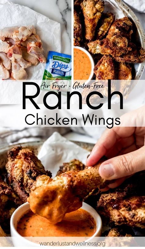 These ranch chicken wings are gluten-free dry-rubbed chicken wings that are cooked in the air fryer and full of ranch flavor. Golden crispy wings that have dry ranch seasoning cooked right into the coating. #airfryerrecipes #chickenwingrecipes #tailgatingapps #gamedayrecipes #chickenwings #ranchwings Ranch Flavored Chicken Wings, Ranch Wings Fried, Ranch Dry Rub Chicken Wings, Chicken Wing Dry Rub Recipes Air Fryer, Gluten Free Chicken Wings Air Fryer, Ranch Wings Air Fryer, Ranch Chicken Wings Air Fryer, Ranch Wings Recipe, Gluten Free Chicken Wings