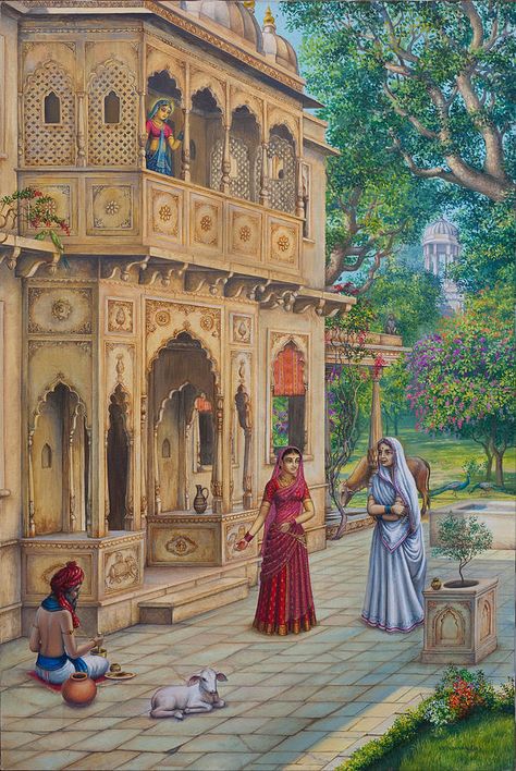 Purnamasi in house of Kirtida Print by Vrindavan Das. Indian painting राधा कृष्ण वॉलपेपर, Rajasthani Painting, Timur Tengah, Rajasthani Art, India Painting, Indian Illustration, Art Village, Indian Painting, Vedic Art