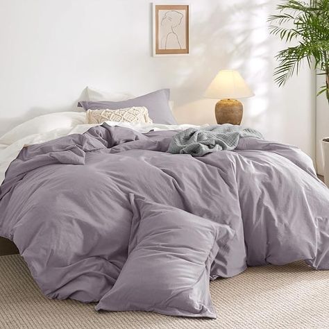 Amazon.com: Bedsure 100% Washed Cotton Duvet Cover Queen - Lavender Minimalist Cotton Duvet Cover Set Linen Like - 3 Pieces Plain Simple Cotton Duvet Cover Set with 2 Pillow Shams (Lavender, Queen, 90"x90") : Home & Kitchen Lavender Minimalist, 100 Cotton Duvet Covers, Garden Bedding, Home Dress, Cotton Duvet Cover, Cotton Duvet, King Duvet Cover, Bed Duvet Covers, Queen Duvet Covers