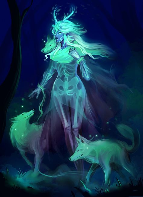 ArtStation - Forest Spirit, Desiree Moffatt Otto Schmidt, Glen Keane, Wolf Spirit Drawing, Spirit Oc Art, Elemental Spirits Art, Elemental Character Art, Undead Oc, Elemental Character Design, Art Du Croquis