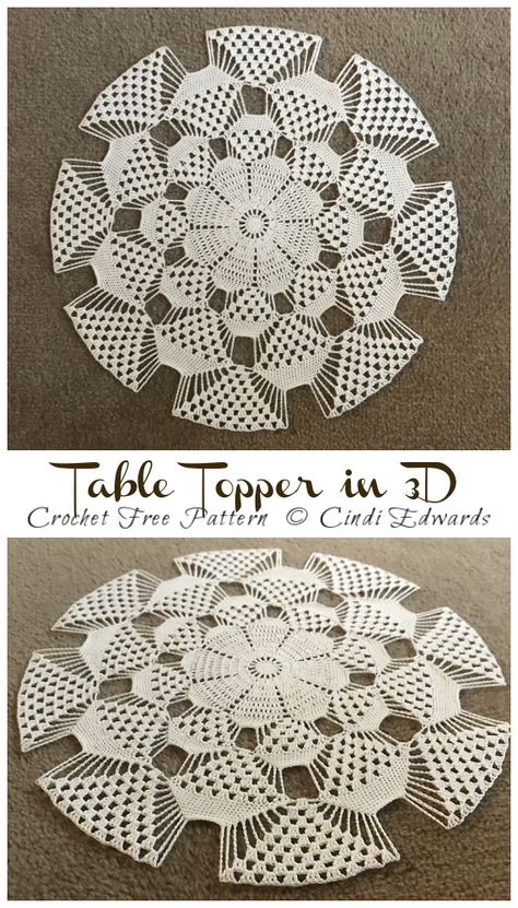 3D Doily Table Topper Crochet Free Pattern [Video] - Decorative #Doily; Free #Crochet; Patterns Doilies Patterns Free Crochet, Modern Crochet Doily, 3d Doily Crochet Pattern, Lace Crochet Projects, Crochet Thread Ideas, Large Doily Crochet Pattern Free, Crochet Doily Diagram Charts, Crochet Doily Diagram Free Pattern, Crochet Dollies Free Doily Patterns