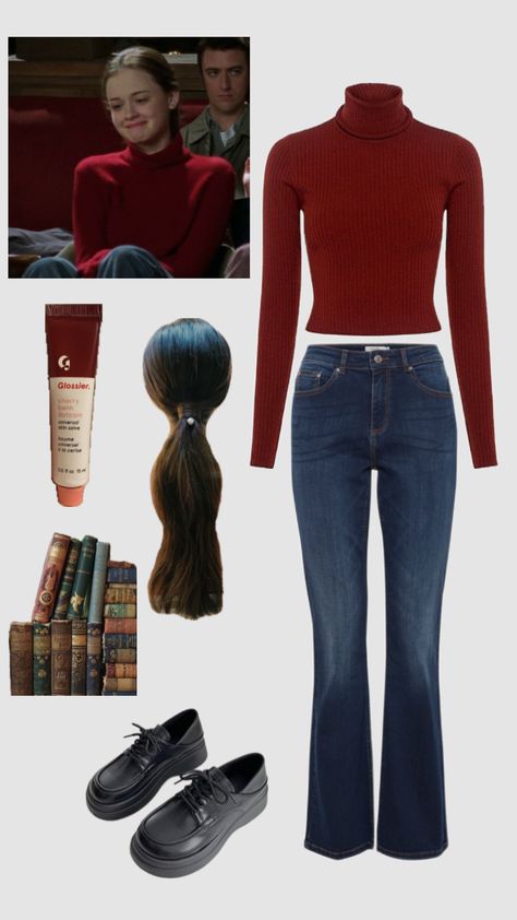 Rory Gilmore Outift #outfitinspo #rorygilmore #gilmoregirl #books Rory Gilmore Thanksgiving Outfit, Rory Gilmore Red Outfit, How To Dress Like Rory Gilmore Summer, Rory Gilmore Green Sweater, Autumn Vintage Outfit, Rory Outfits Inspiration, Rory Gilmore Red Sweater, Where To Buy Rory Gilmore Clothes, Rory Gilmore Body Type