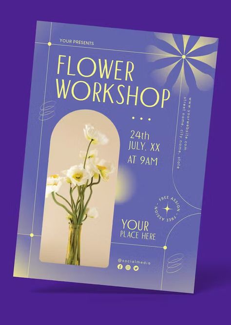 Flower Workshop Flyer Template AI, EPS, PSD Flower Portfolio Design, Flower Shop Poster Design, Flyer Information Design, Flower Shop Posters, Flower Flyer Design, Flowers Poster Design, Elegant Flyer Design, Perfume Social Media Design, Workshop Flyer Design