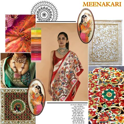 Themes For Fashion Portfolio, Indian Fashion Mood Boards, Mood Boards Textiles, Indian Mood Board Inspiration, Fashion Illustration Themes, Meenakari Art Design, Themes For Portfolio Fashion Designing, Mood Board Theme Ideas, Portfolio Themes Ideas Inspiration