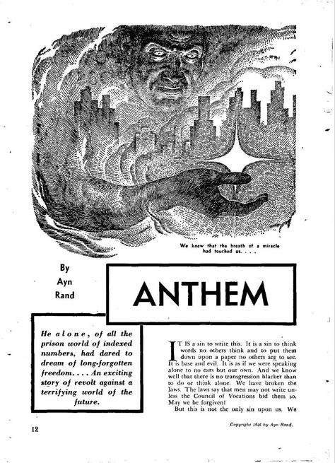 Virgil Finlay, Anthem by Ayn Rand, Famous Fantastic Mysteries 53-06. P.12. Anthem By Ayn Rand, Anthem Ayn Rand, Virgil Finlay, Science Fiction Illustration, Ayn Rand, Ink Pen Drawings, American Artists, Ink Drawing, Amazing Stories