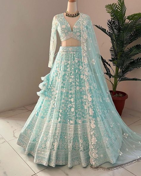 ✦We provide high quality Indian Ethnic wear for women. We house a wide range of collections of dresses, which include the designer lehenga choli ,bridesmaid lehenga choli,festival lehenga choli,latest gowns, party wear Lehenga Choli,indian wedding lehengas,reception lehenga ,mehandi function,haldi function lahangas ,indo-western,indion outfits and many more. Check out our bridal collection, which houses numerous bridal Lehenga Cholis, reception gowns, designer sarees, and is the ultimate heaven Blue Net Lehenga, Light Blue Lehenga, Kids Saree, Lehenga Simple, Sky Blue Lehenga, Sabyasachi Designer, Lengha Sari, Blue Lehenga Choli, Lehenga Choli Latest