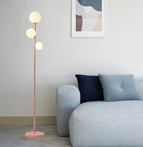 Floor Lamp Eclectic, Floor Lamp Girls Bedroom, Standing Lamp Makeover, Cute Floor Lamps, Funky Floor Lamp, Alt Apartment, Pink Floor Lamp, Retro Apartment Decor, Mid Century Lights