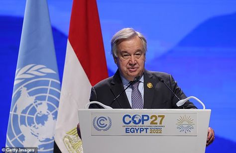 'Humanity has a choice: cooperate or perish,' UN chief Antonio Guterres (pictured) told the summit on November 7 Egypt, Antonio Guterres, The Tipping Point, Tipping Point, Private Jets, Quick Draw, Private Jet, Things To Come
