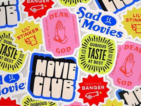 Type Sticker Design, Lucky Graphic Design, Stickers Animation, Sticker Animation, Stickers Design Ideas, Graphic Design Stickers, Club Stickers, Movie Club, Weekly Inspiration
