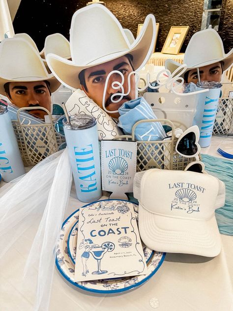 Hottest Bachelorette Theme of 2024: Last Toast on the Coast Beach Party Bachelorette, Bride Accessories For Bachelorette Party, Coastal Grandmother Bachelorette Theme, Costal Bachelorette Themes, Bach Bash Ideas, Sea Themed Bachelorette Party, Daytona Beach Bachelorette Party, West Palm Bachelorette Party, Blue Coastal Bachelorette