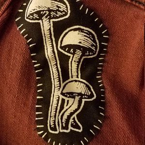 Forest Girls, Crust Pants, Mushroom Patch, Cultura Punk, Punk Fashion Diy, Engraved Illustration, Patch Pants, Dark Mori, Punk Jackets