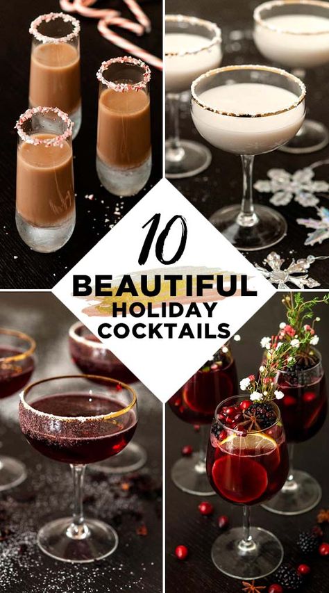 These beautiful holiday cocktails are perfect for Christmas, Hanukkah or New Year’s Eve! From flamboyant to demure. Minty, creamy, sparkly, spiced and full of color, these cocktails will delight your guests and are best made in batches, because one is never enough! Help yourself to these 10 gorgeous holiday cocktails! Christmas Drinks Alcohol, Christmas Sangria Recipes, Xmas Cocktails, Xmas Drinks, Holiday Party Drinks, Christmas Drinks Recipes, Winter Cocktails Recipes, Christmas Cocktail Party, Festive Cocktails