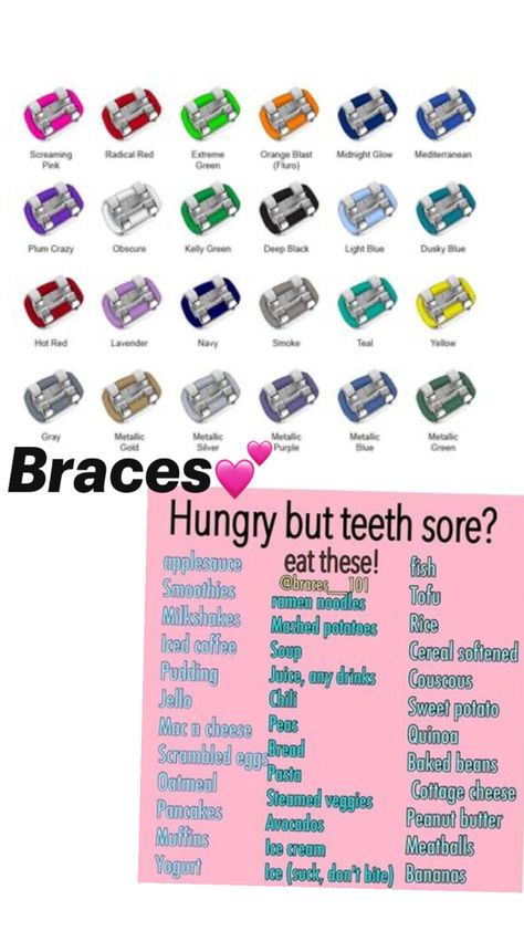 Perfect Teeth Braces, Scrambled Egg Bake, Pink Braces, Green Braces, Braces Teeth Colors, Tofu Smoothie, Gold Braces, Quinoa Bread, Cute Braces Colors