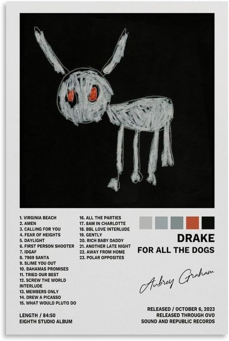 Drake Poster For All The Dogs Album Cover Posters for Room Aesthetic Canvas Wall Art for Teens Room Decor 12x18inch(30x45cm) Drake Poster, Drake Album Cover, Canvas Wall Art Bedroom, Posters For Room Aesthetic, Drakes Album, Posters For Room, Drake Wallpapers, Rap Album Covers, Aesthetic Canvas