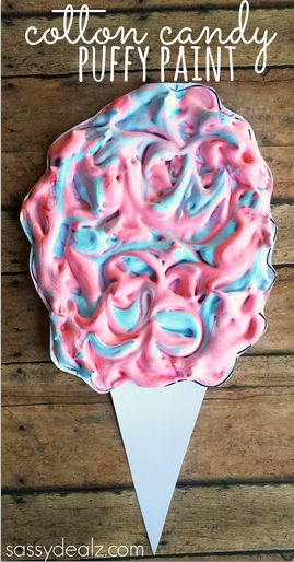 Cotton Candy Kids Craft Using Puffy Paint - Perfect Summer Art Project! Kids Candy Crafts, Cotton Candy Crafts, Puffy Paint Crafts, Preschool Circus, Circus Activities, Craft Summer, Carnival Crafts, Circus Crafts, Summer Art Projects